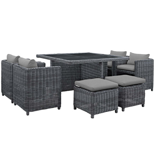 Dining Table | Summon Outdoor Patio Furniture Dining Set | Ultimate Comfort & Quality | Two-Tone Rattan | Sunbrella Cushions | UV Protection | Aluminum Frame | 4 Stools, 4 Chairs, 1 Table | casafoyer.myshopify.com