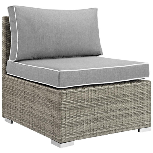 ottomans | CasaFoyer Repose Outdoor Patio Armless Sectional Sofa Chair | Tan/Gray Synthetic Rattan | UV Protection | Plush Cushions | Non-Marking Foot Pads | Sturdy Aluminum Frame | 1 Chair | casafoyer.myshopify.com