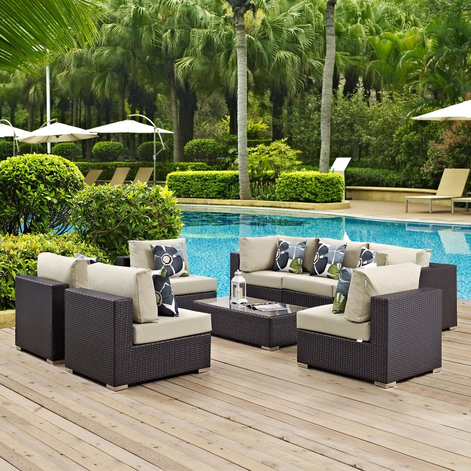 kitchen and dining room sets | CasaFoyer Convene Outdoor Sectional Set | Durable Rattan Weave | Weather-Resistant Cushions | 8 Piece Patio Sofa Set | Espresso Beige | casafoyer.myshopify.com