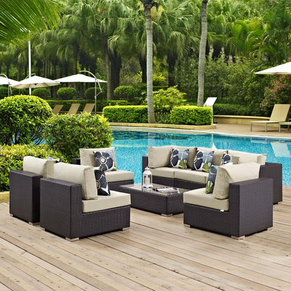 kitchen and dining room sets | CasaFoyer Convene Outdoor Sectional Set | Durable Rattan Weave | Weather-Resistant Cushions | 8 Piece Patio Sofa Set | Espresso Beige | casafoyer.myshopify.com