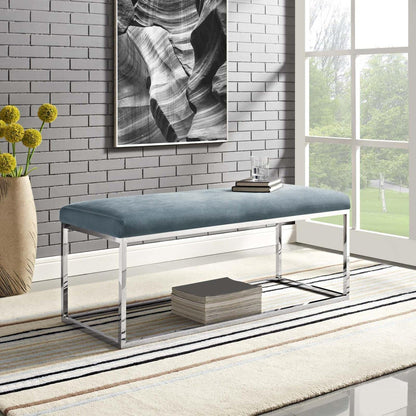 ottomans | CasaFoyer Anticipate Performance Velvet Bench | Modern Design | Luxurious Upholstery | Gold Stainless Steel Base | Non-Marking Footpads | Comfortable Seat Cushion | No Assembly Required | Gray | casafoyer.myshopify.com