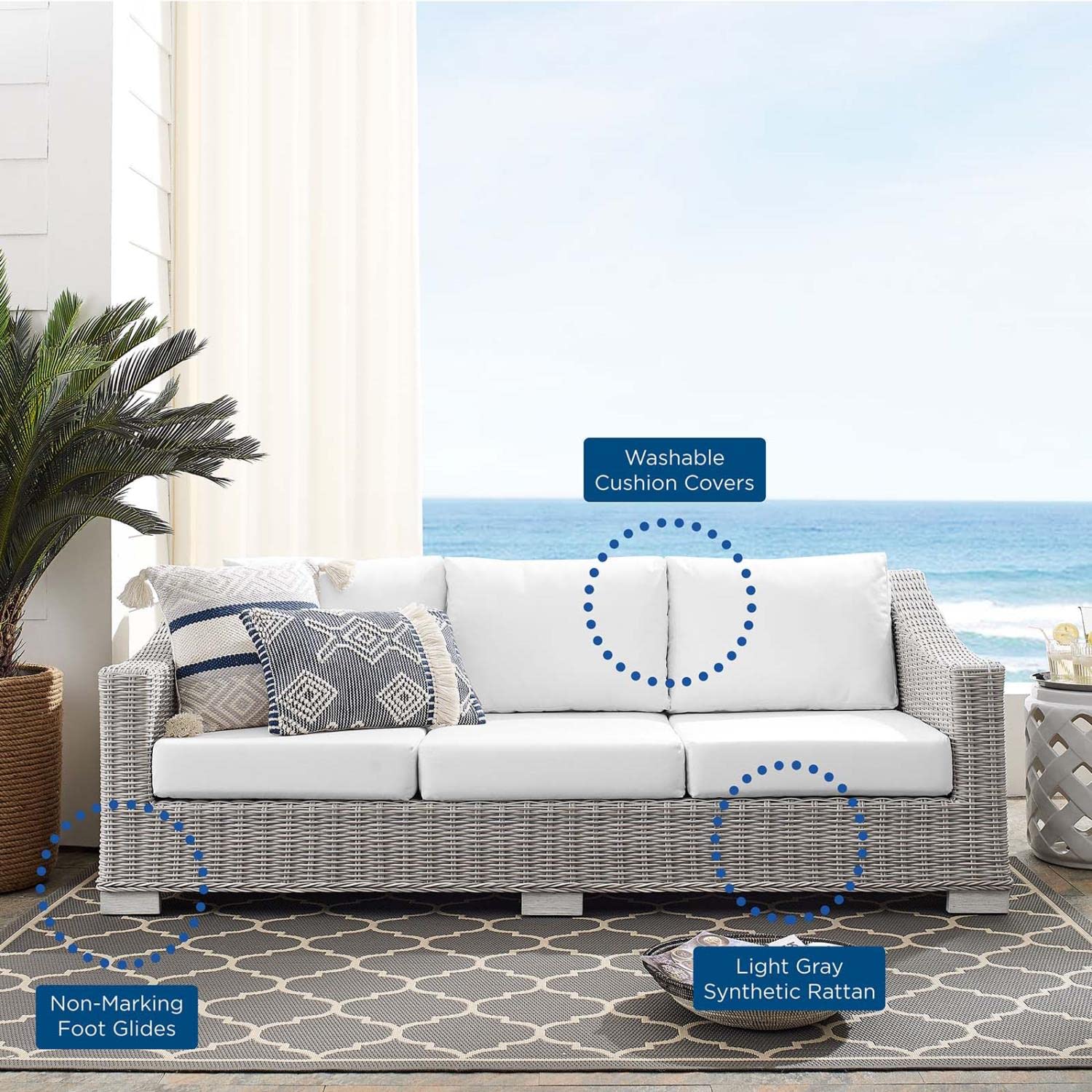 sofas | CasaFoyer Conway Outdoor Patio Wicker Rattan Sofa | Stylish & Comfortable | UV-Resistant | Powder-Coated Aluminum Frame | Sunbrella Fabric | 900 lbs Capacity | casafoyer.myshopify.com