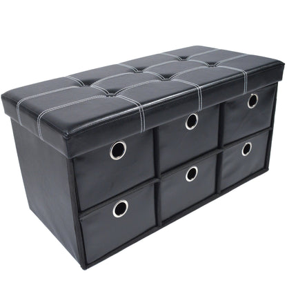 ottomans | CasaFoyer Collapsible 6 Drawer Storage Ottoman | Stylish & Functional Entryway Organizer | Shoe Bench & Footboard Ottoman | Black Faux Leather | 30x15x15 | casafoyer.myshopify.com
