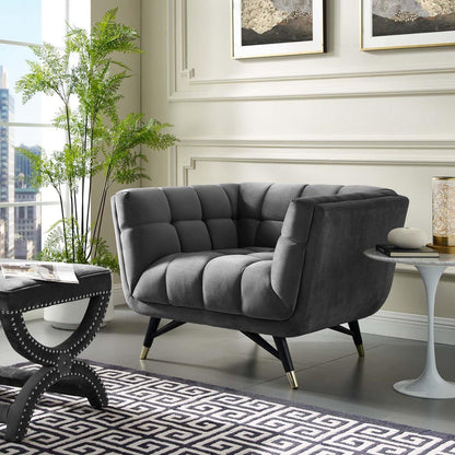 home office desk chairs | CasaFoyer Dept Performance Velvet Armchair | Chic, Contemporary, and Mid-Century Modern Design | Stain-Resistant Upholstery | Plush Comfort | Elegant Tufting | Splayed Black Birchwood Frame with Gold Metal Accents | 331 lbs Weight Capacity | casafoyer.myshopify.com
