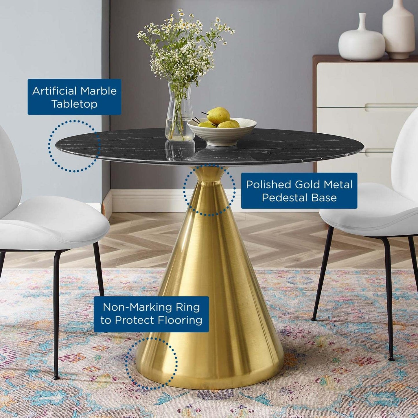 patio dining tables | CasaFoyer Tupelo 42 Oval Artificial Marble Dining Table | Modern Style | Mid-Century Charm | Polished Gold Metal Base | Easy-to-Clean Finish | Non-Marking Ring | casafoyer.myshopify.com
