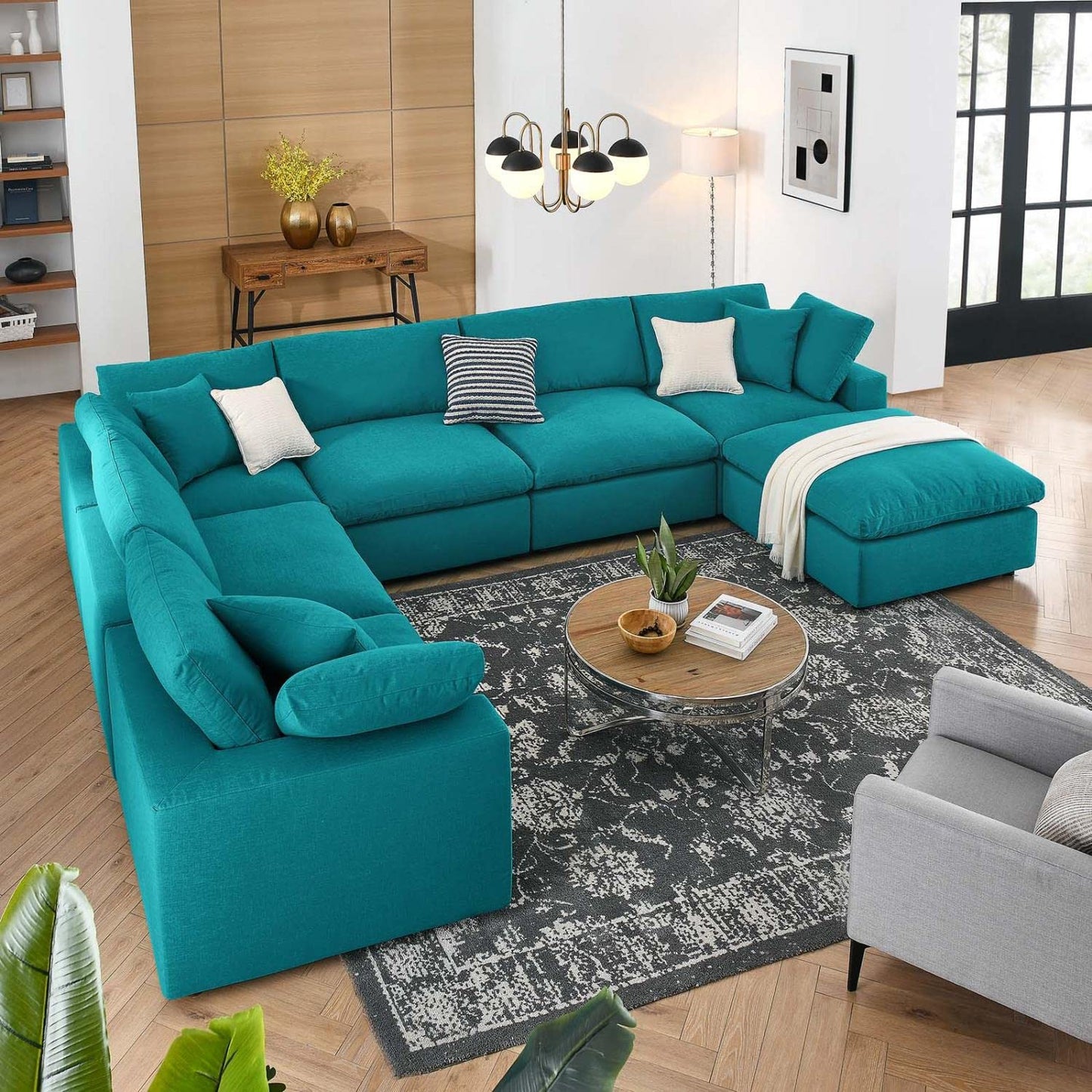 kitchen and dining room sets | CasaFoyer Commix | Luxurious & Inviting 7-Piece Sectional Sofa Set | Comfortable Down Filled Design | Soft Polyester & Linen Upholstery | Modern Elegance | Teal | casafoyer.myshopify.com