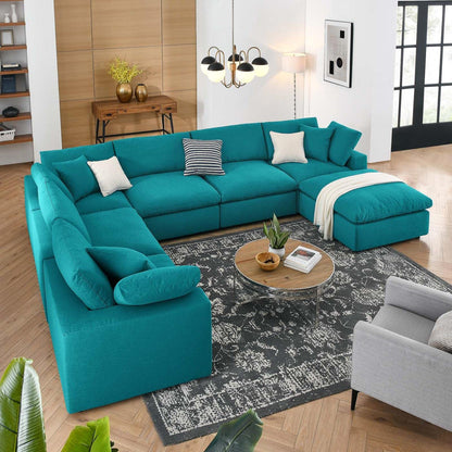 kitchen and dining room sets | CasaFoyer Commix | Luxurious & Inviting 7-Piece Sectional Sofa Set | Comfortable Down Filled Design | Soft Polyester & Linen Upholstery | Modern Elegance | Teal | casafoyer.myshopify.com