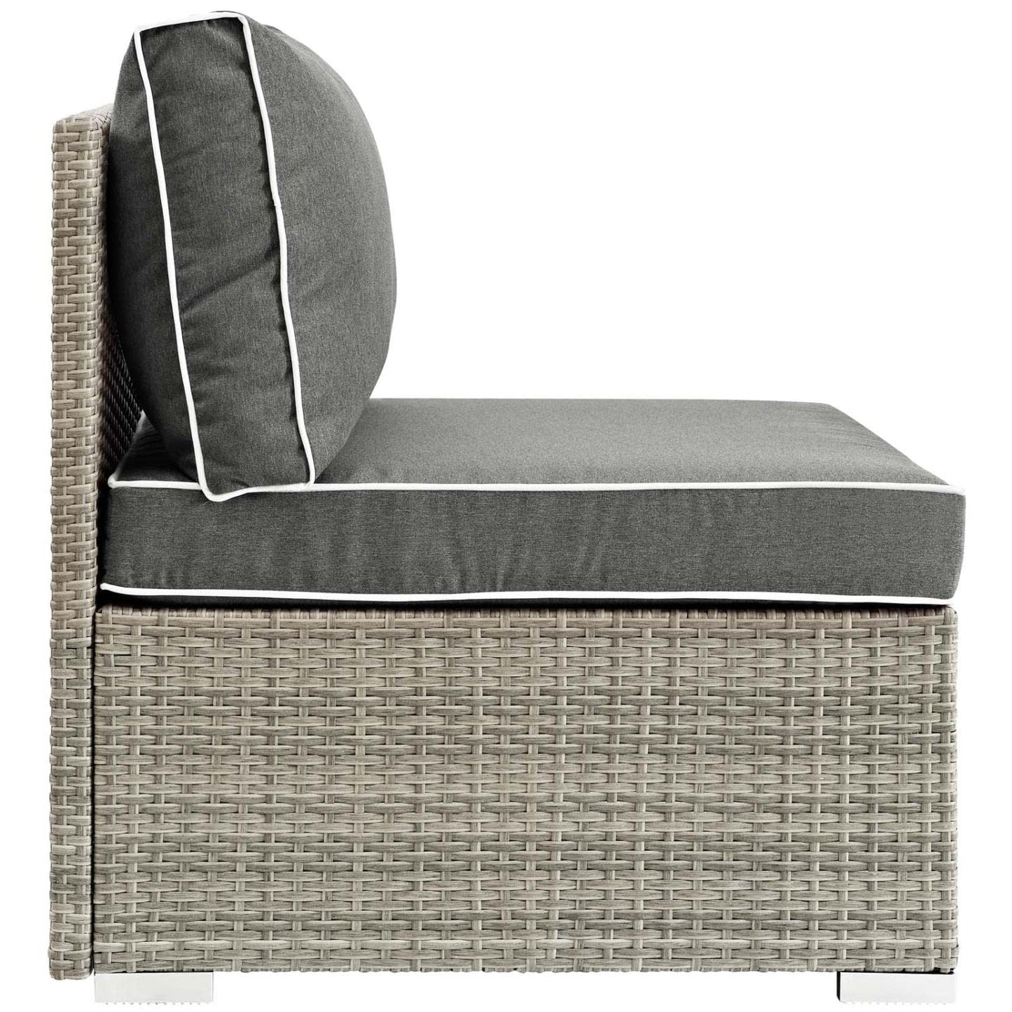 ottomans | CasaFoyer Repose Outdoor Patio Armless Sectional Sofa Chair | Tan/Gray Rattan | UV Protection | Plush Cushions | Sturdy Aluminum Frame | 331lb Capacity | casafoyer.myshopify.com
