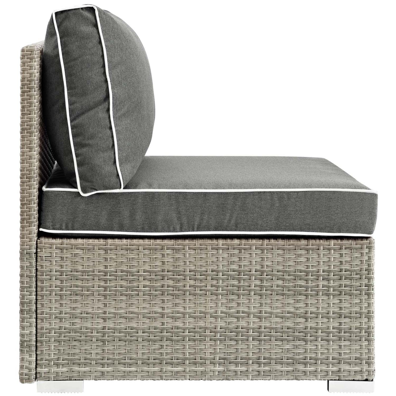 ottomans | CasaFoyer Repose Outdoor Patio Armless Sectional Sofa Chair | Tan/Gray Rattan | UV Protection | Plush Cushions | Sturdy Aluminum Frame | 331lb Capacity | casafoyer.myshopify.com
