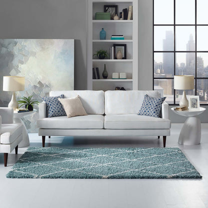 Carpet & Rugs | CasaFoyer Toryn Diamond Trellis Shag Area Rug | Aqua Blue/Ivory | 5x8 ft | Durable Polypropylene | Lattice Pattern | High Pile | Non-Shedding | Easy to Clean | casafoyer.myshopify.com