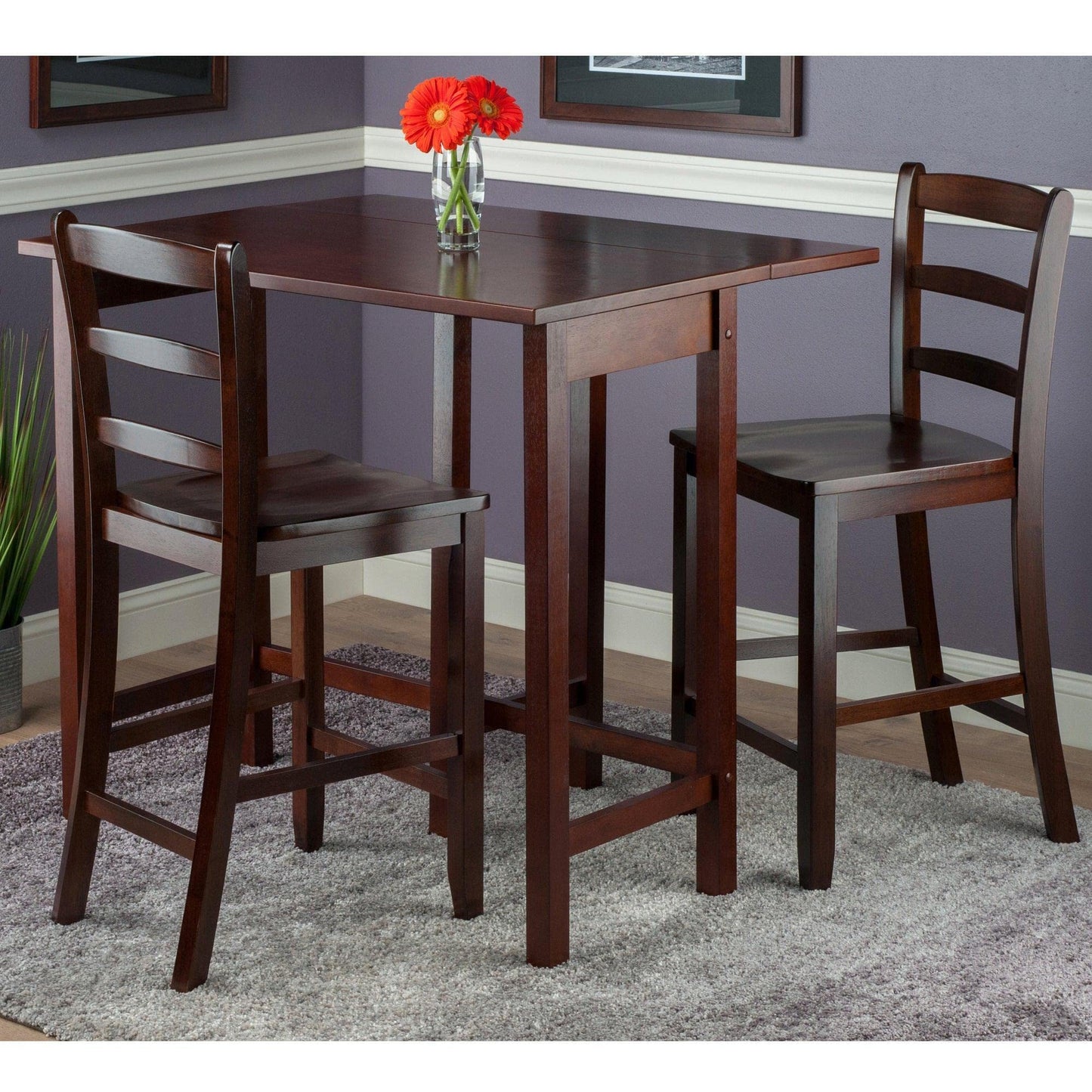 childrens table and chair sets | CasaFoyer Versatile High Table Set | Foldable Leaf | Ladder Back Counter Stools | Antique Walnut Finish | Ready to Assemble | 49.45 lbs | casafoyer.myshopify.com