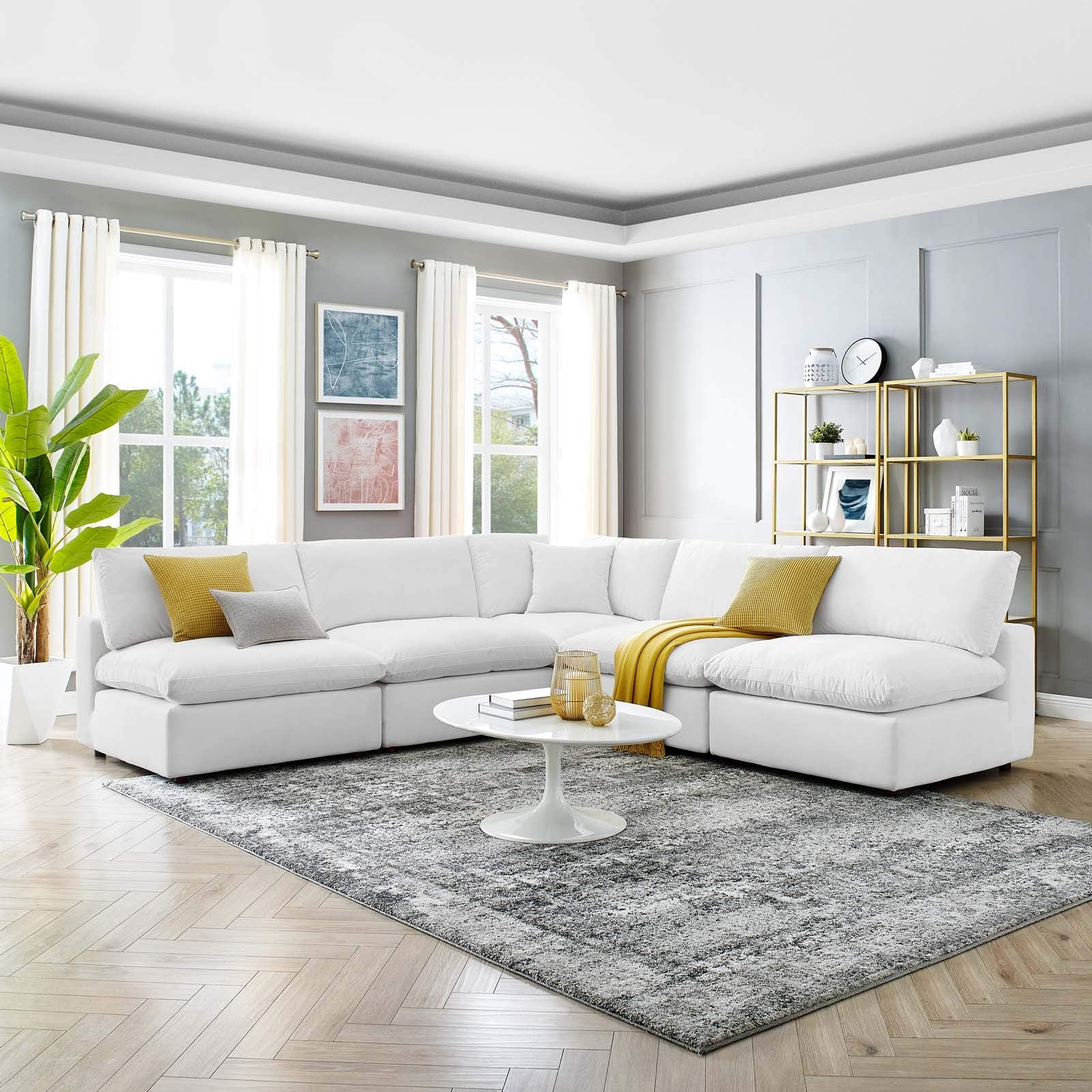 sofas | CasaFoyer Commix | Plush Comfort | Sleek Design | Stain-Resistant Velvet | Solid Wood Frame | 5-Piece Set | White | casafoyer.myshopify.com