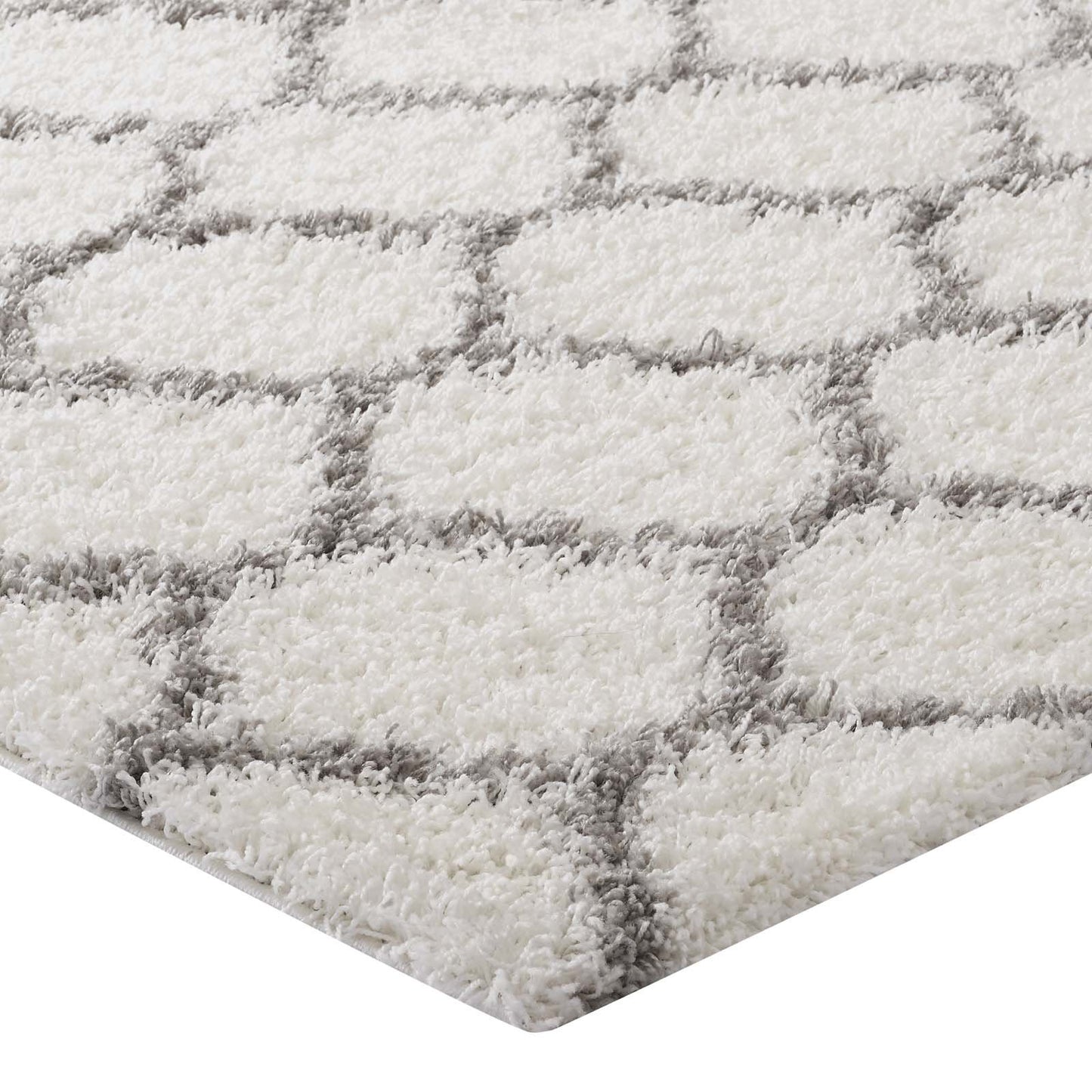 Carpet & Rugs | CasaFoyer Solvea Moroccan Trellis Shag Area Rug | Ivory/Gray | 5x8 ft | Durable Polypropylene | Stylish Lattice Design | High Pile Weave | Easy to Clean | Perfect for Any Room | casafoyer.myshopify.com