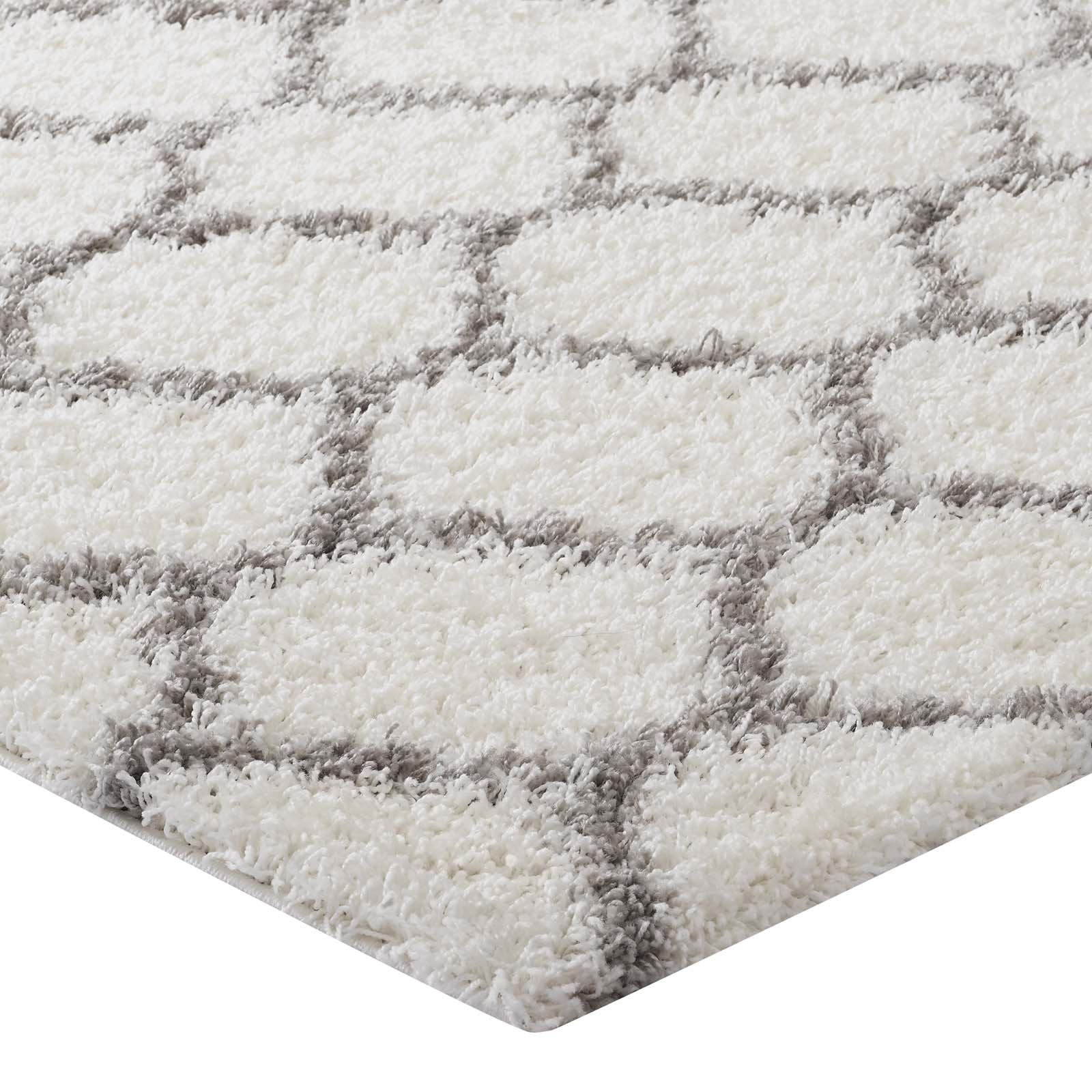Carpet & Rugs | CasaFoyer Solvea Moroccan Trellis Shag Area Rug | Ivory/Gray | 5x8 ft | Durable Polypropylene | Stylish Lattice Design | High Pile Weave | Easy to Clean | Perfect for Any Room | casafoyer.myshopify.com