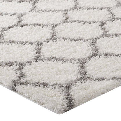 Carpet & Rugs | CasaFoyer Solvea Moroccan Trellis Shag Area Rug | Ivory/Gray | 5x8 ft | Durable Polypropylene | Stylish Lattice Design | High Pile Weave | Easy to Clean | Perfect for Any Room | casafoyer.myshopify.com