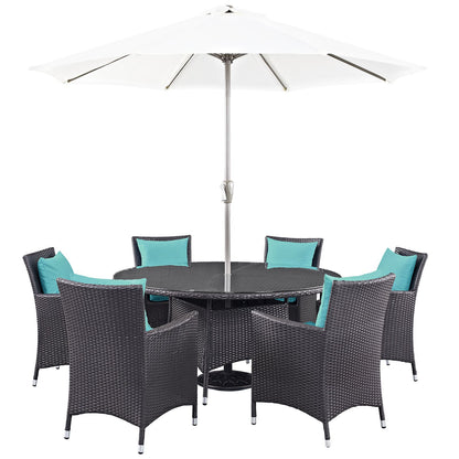 kitchen and dining room sets | CasaFoyer Convene Outdoor Sectional Series | Weather-Resistant Patio Dining Set with Umbrella | 8 Piece Espresso Turquoise | casafoyer.myshopify.com