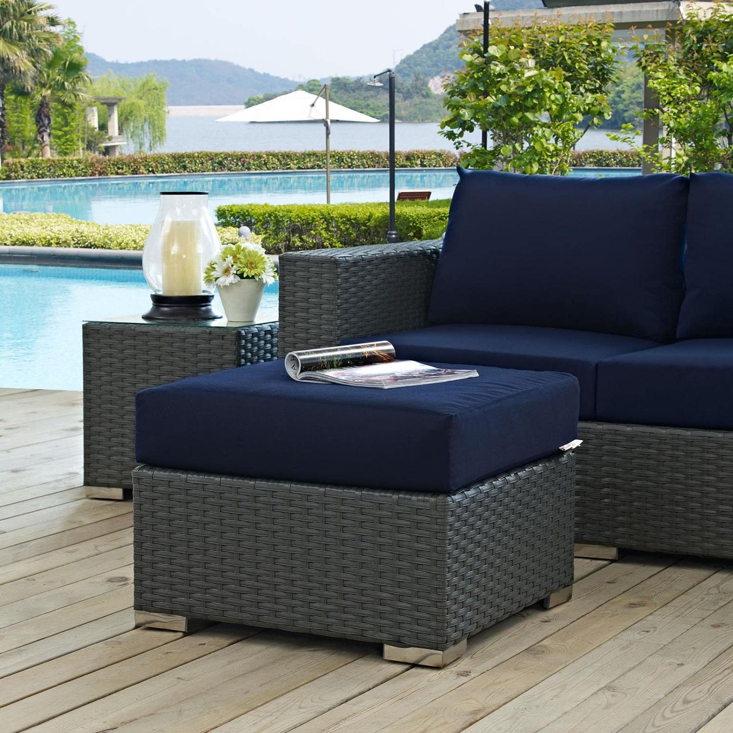 ottomans | Sojourn Outdoor Patio Ottoman | Sturdy & Versatile Seating | Sunbrella Fabric Cushions | UV Protection | casafoyer.myshopify.com