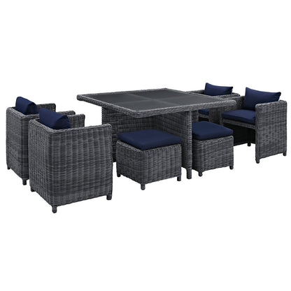 Patio Furniture Sets | Summon Outdoor Patio Furniture Dining Set | 9 Piece | Sunbrella Fabric | Synthetic Rattan | Aluminum Frame | Navy | casafoyer.myshopify.com