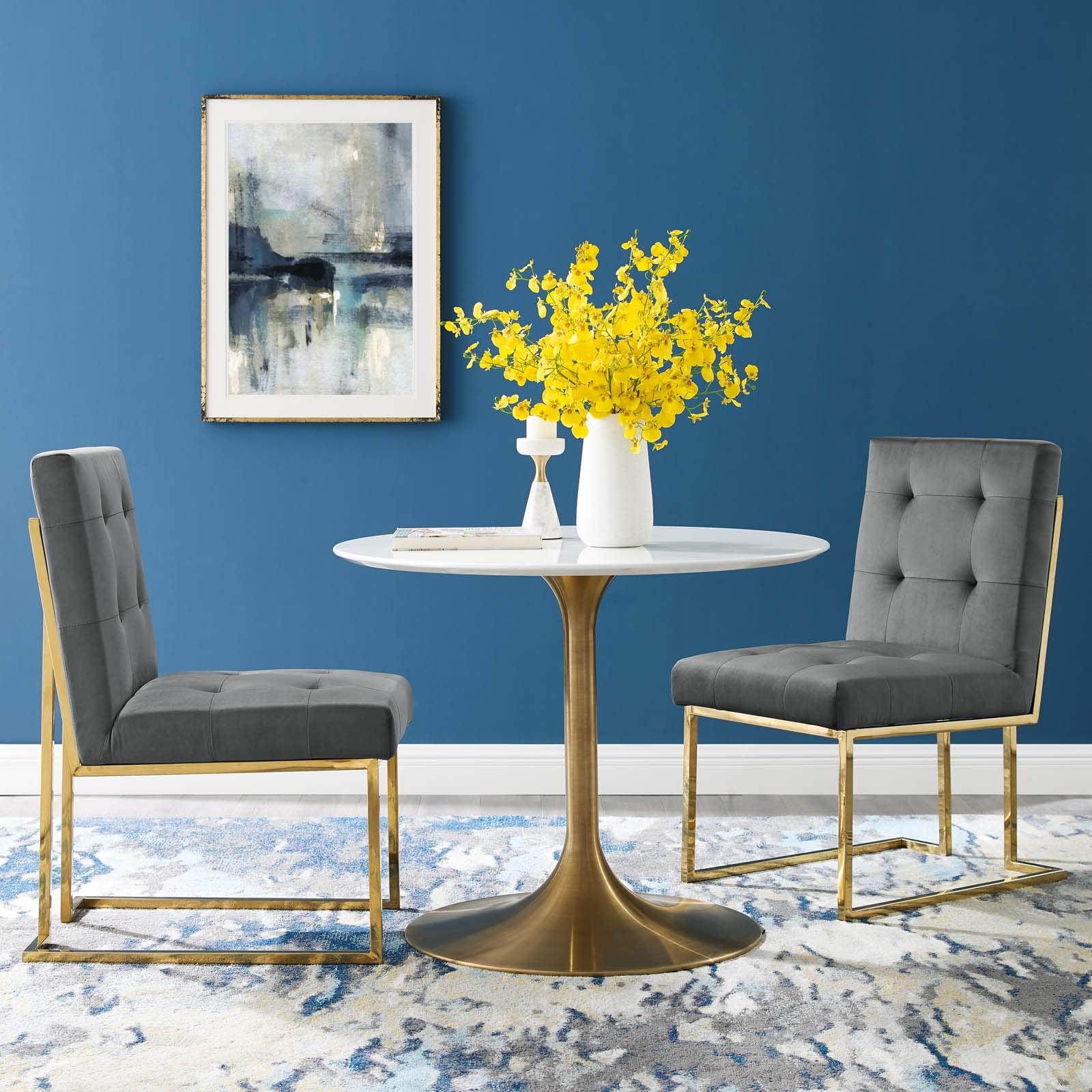 home office desk chairs | CasaFoyer Privy Dining Chair Set of 2 | Luxurious Performance Velvet Upholstery | Gold Stainless Steel Base | No Assembly Required | casafoyer.myshopify.com