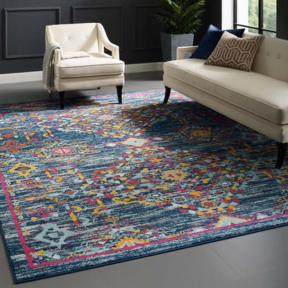 area rugs | CasaFoyer Entourage Khalida Distressed Vintage Floral Lattice Area Rug | Durable Frise Polypropylene | Rubber Bottom | Stain Resistant | 8x10 Blue/Orange/Yellow/Red | casafoyer.myshopify.com