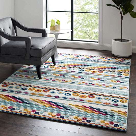 Carpet & Rugs | CasaFoyer Reflect Cadhla Vintage Abstract Geometric Lattice 5x8 Indoor/Outdoor Area Rug | Multicolored | Durable & Easy to Maintain | casafoyer.myshopify.com