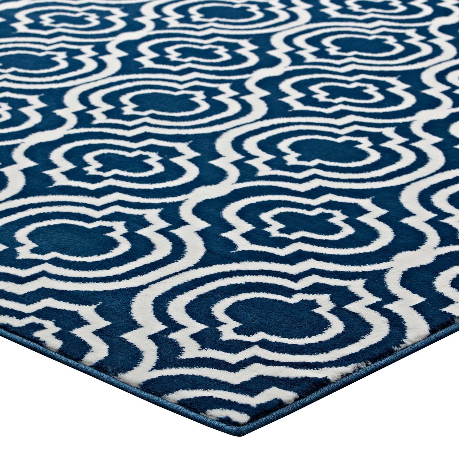 Carpet & Rugs | CasaFoyer Frame Transitional Moroccan Trellis Area Rug | Durable, Stain Resistant | 8x10 Size | Moroccan Blue and Ivory | casafoyer.myshopify.com