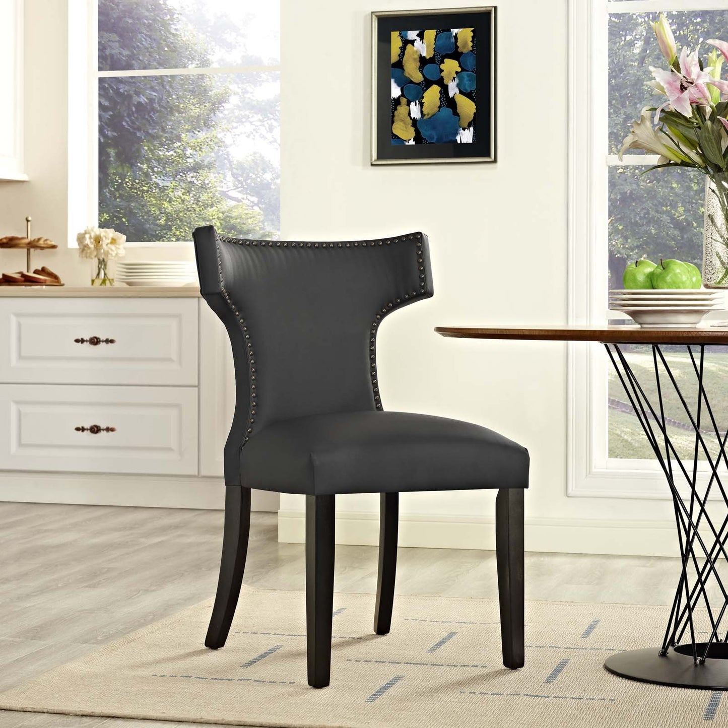 home office desk chairs | CasaFoyer Curve Dining Side Chair | Exquisite Design | Nailhead Trim | Plush Foam Cushioning | Durable Vinyl Upholstery | Non-Marking Foot Caps | Tapered Wooden Legs | Timeless Hourglass Shape | Elevate Your Dining Space | casafoyer.myshopify.com