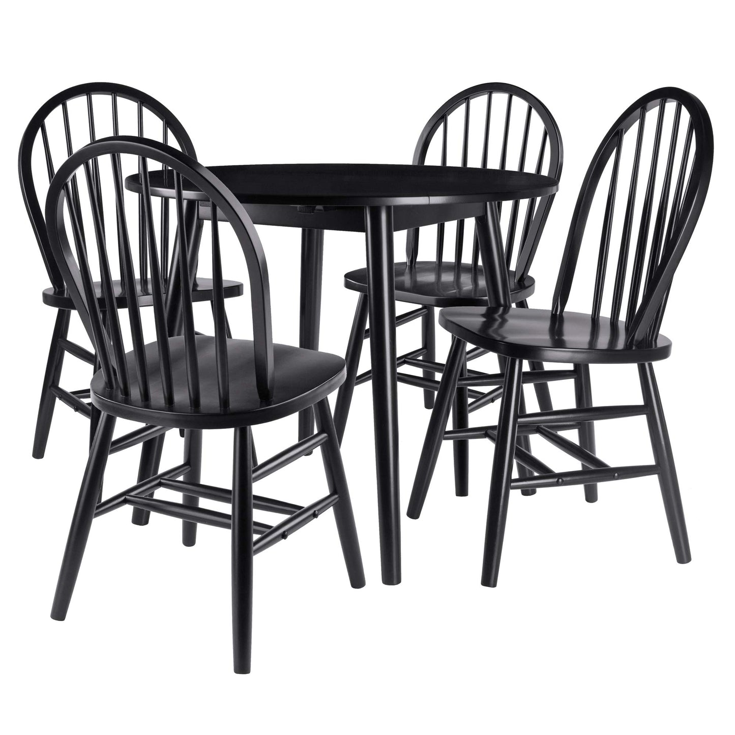 childrens table and chair sets | CasaFoyer Moreno Dining Table Set | Mid-Century Modern Design | Drop Leaf Table & 4 Windsor Chairs | Solid Wood | Black Finish | Perfect for Apartments & Small Dining Areas | casafoyer.myshopify.com