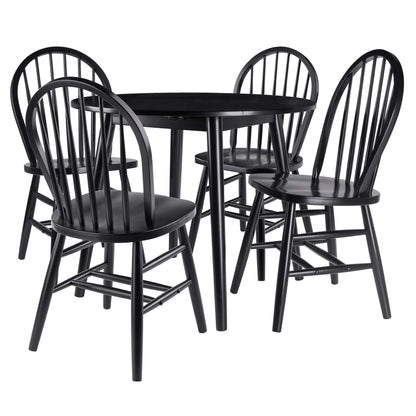 childrens table and chair sets | CasaFoyer Moreno Dining Table Set | Mid-Century Modern Design | Drop Leaf Table & 4 Windsor Chairs | Solid Wood | Black Finish | Perfect for Apartments & Small Dining Areas | casafoyer.myshopify.com