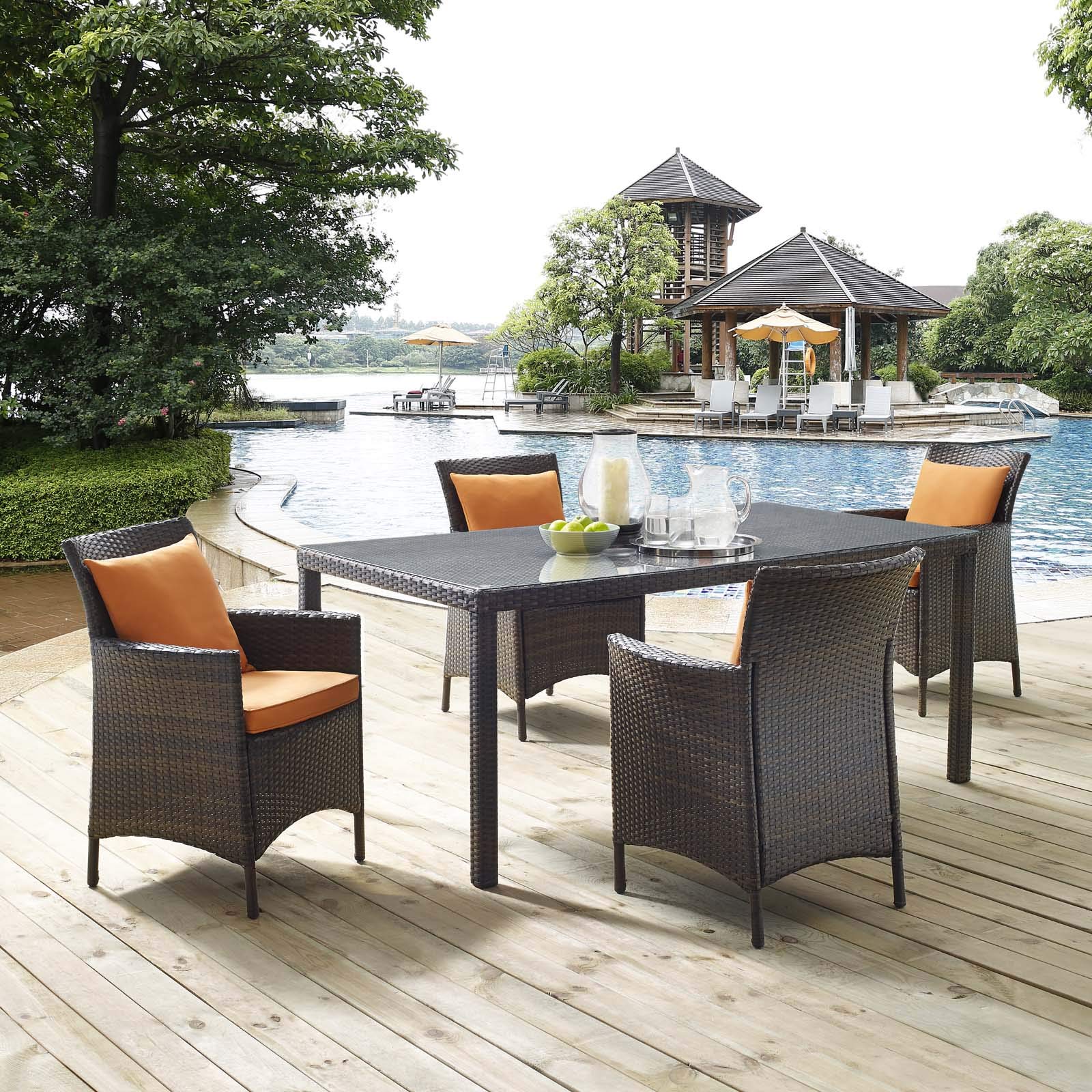 kitchen and dining room sets | CasaFoyer Conduit Outdoor Patio Dining Collection | Transitional Style | UV-Resistant Wicker Rattan | Comfortable Cushions | All-Weather | 5 Piece Set | casafoyer.myshopify.com
