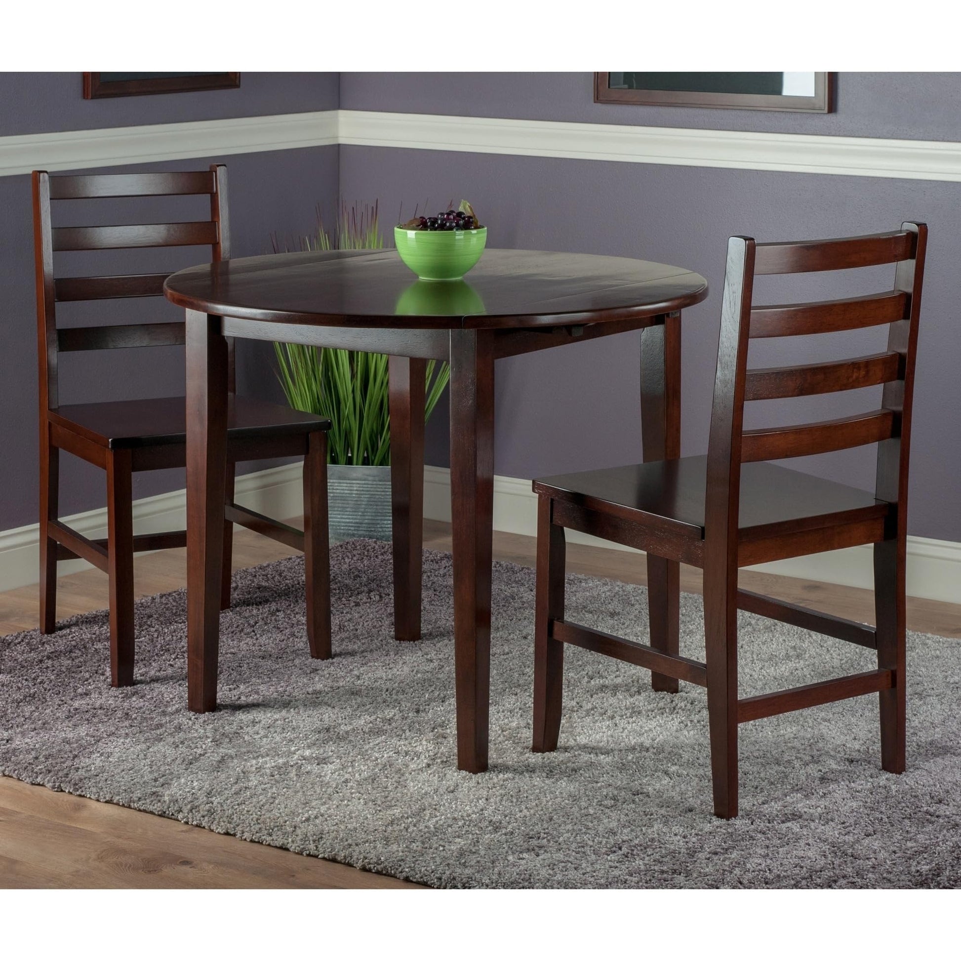 home office desk chairs | CasaFoyer Clayton Round Drop Leaf Table Set | Solid Wood | Walnut Finish | 2 Chairs | Versatile Dining/Kitchen/Family Room Workspace | Easy Assembly | casafoyer.myshopify.com