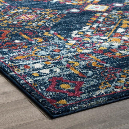 area rugs | CasaFoyer Entourage Khalida Distressed Vintage Floral Lattice Area Rug | Durable Frise Polypropylene | Rubber Bottom | Stain Resistant | 8x10 Blue/Orange/Yellow/Red | casafoyer.myshopify.com