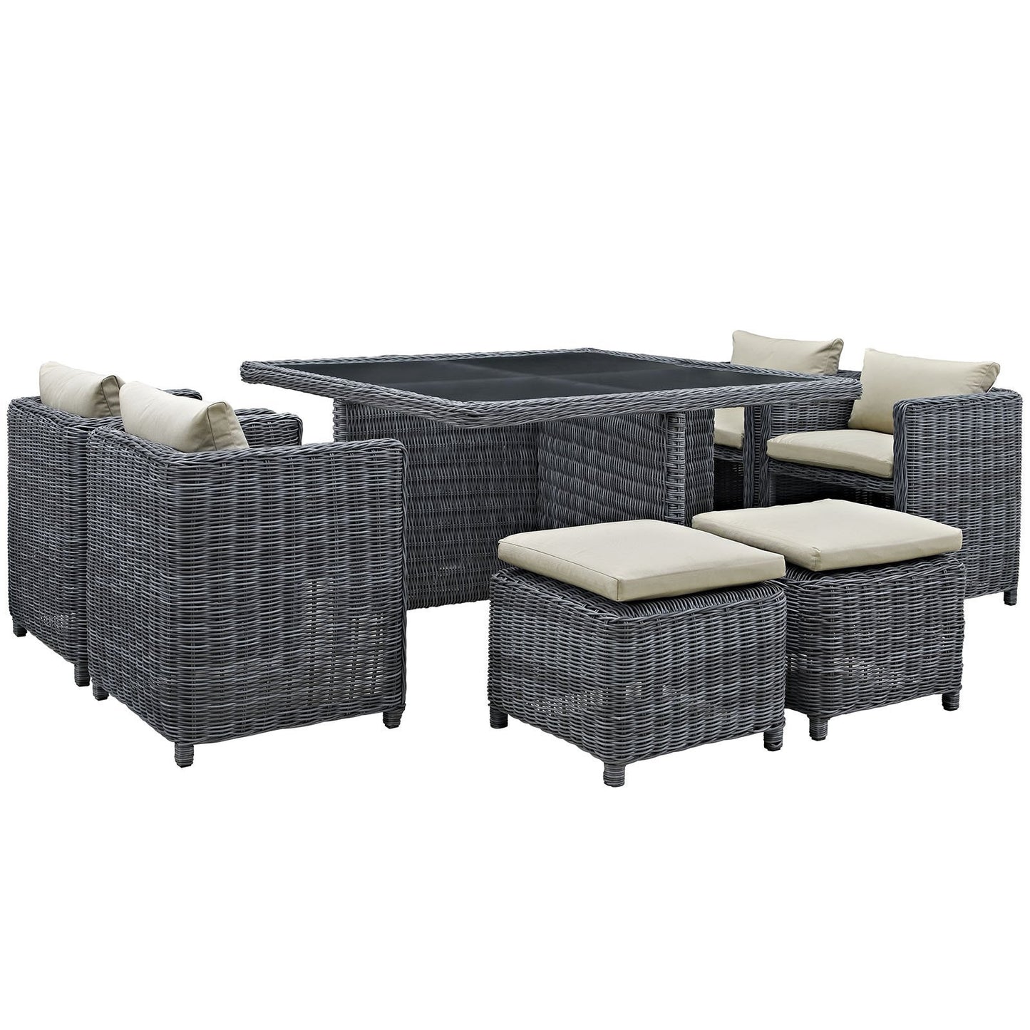 Patio Furniture Sets | Summon Outdoor Patio Furniture Dining Set | Luxurious 9 Piece | Sunbrella Fabric | Synthetic Rattan Weave | All-Weather Cushions | Powder-Coated Aluminum Frame | casafoyer.myshopify.com