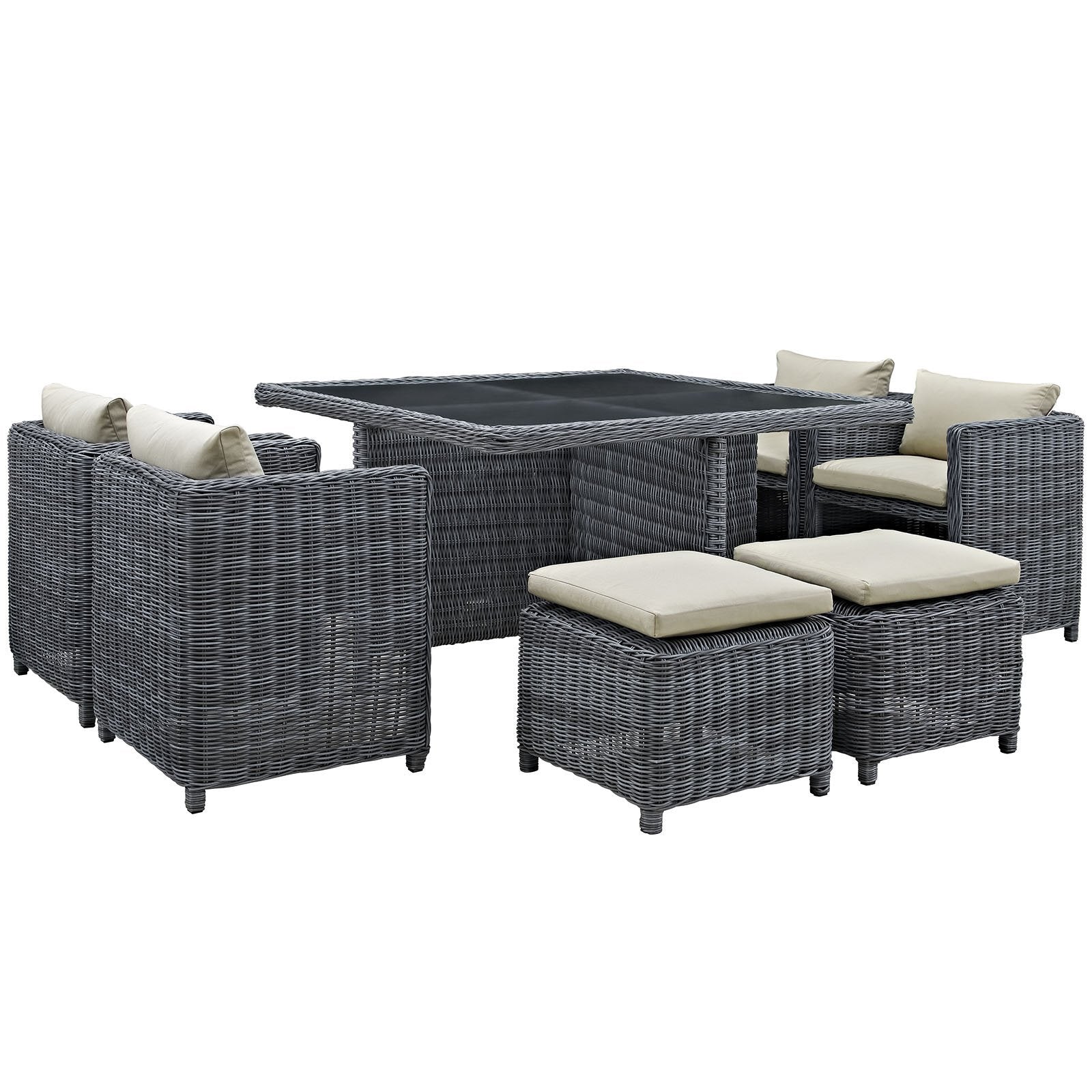 Patio Furniture Sets | Summon Outdoor Patio Furniture Dining Set | Luxurious 9 Piece | Sunbrella Fabric | Synthetic Rattan Weave | All-Weather Cushions | Powder-Coated Aluminum Frame | casafoyer.myshopify.com