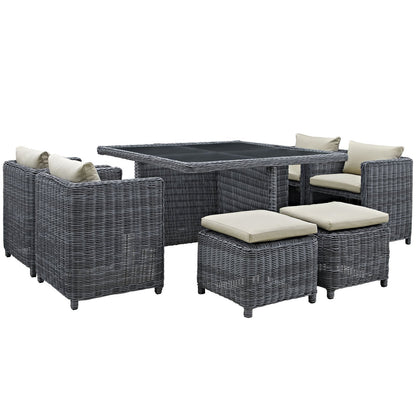 Patio Furniture Sets | Summon Outdoor Patio Furniture Dining Set | Luxurious 9 Piece | Sunbrella Fabric | Synthetic Rattan Weave | All-Weather Cushions | Powder-Coated Aluminum Frame | casafoyer.myshopify.com