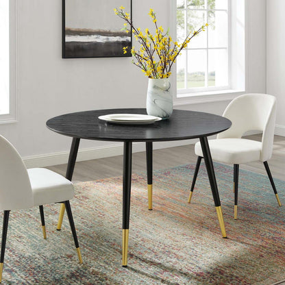 patio dining tables | CasaFoyer Vigor Round Dining Table | Contemporary Elegance | Gold Accents | MDF Tabletop | Matte Black Lacquer | Adjustable Foot Caps | casafoyer.myshopify.com