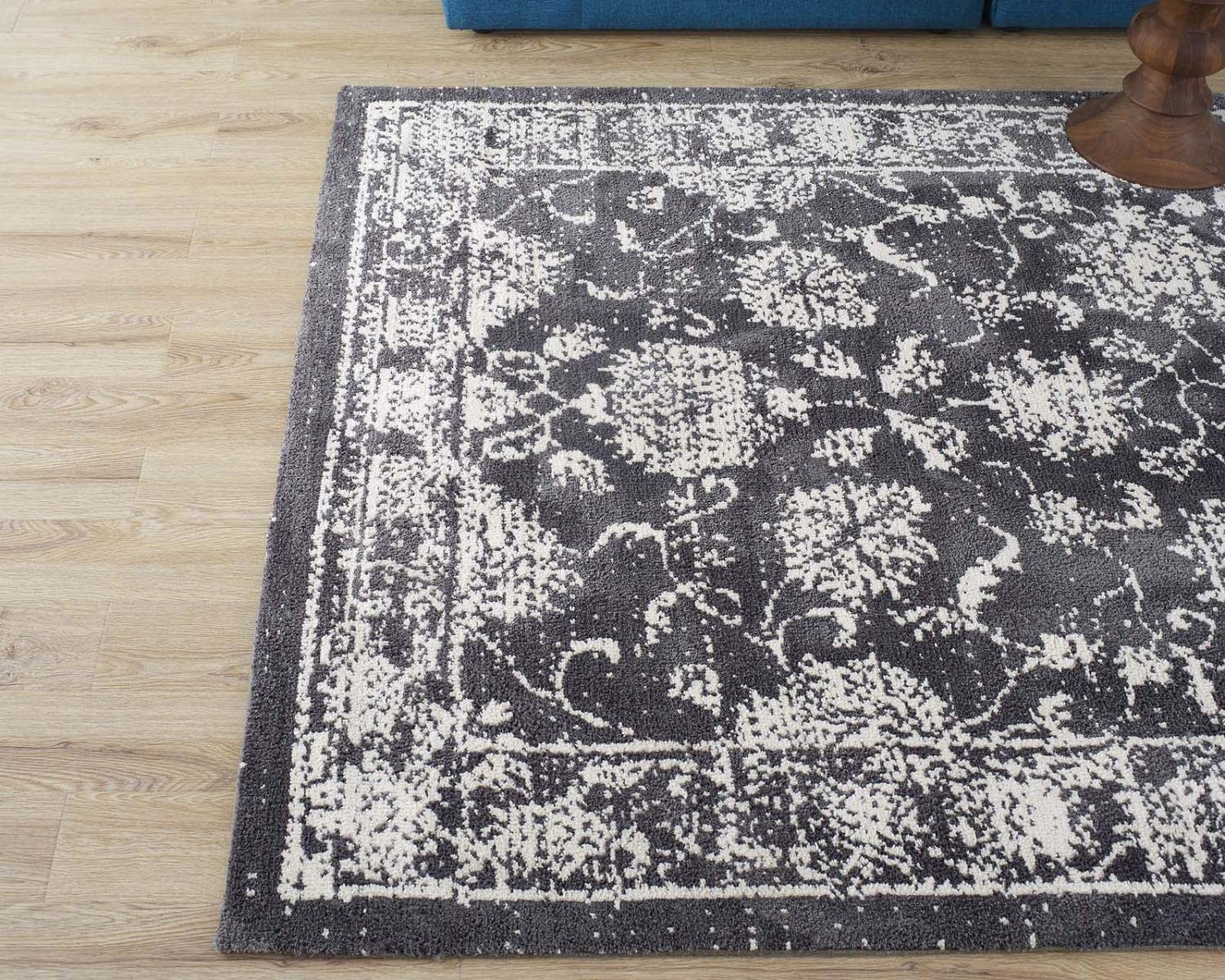 Carpet & Rugs | CasaFoyer Kazia Distressed Floral Lattice Area Rug | Modern Design | Plush Microfiber | Stain Resistant | 5x8 Dark Gray and Ivory | casafoyer.myshopify.com