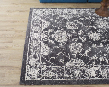 Carpet & Rugs | CasaFoyer Kazia Distressed Floral Lattice Area Rug | Modern Design | Plush Microfiber | Stain Resistant | 5x8 Dark Gray and Ivory | casafoyer.myshopify.com