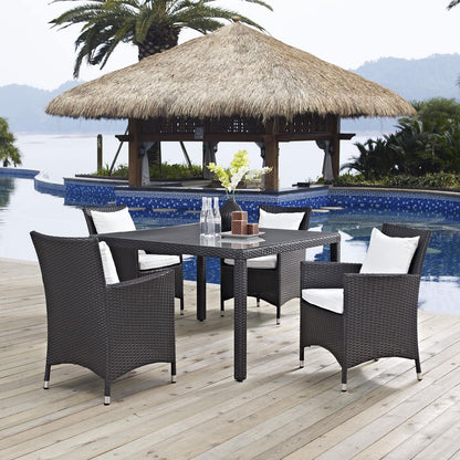 kitchen and dining room sets | CasaFoyer Convene Outdoor Sectional Series | Sturdy Rattan Weave | Weather-Resistant | 5 Piece Dining Set with Glass Tabletop | casafoyer.myshopify.com