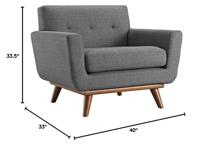 Chair | Engage Plush Armchair | Tufted Buttons | Lounging, Relaxing, Conversations | Cherry Wood Legs | Gray Fabric | casafoyer.myshopify.com