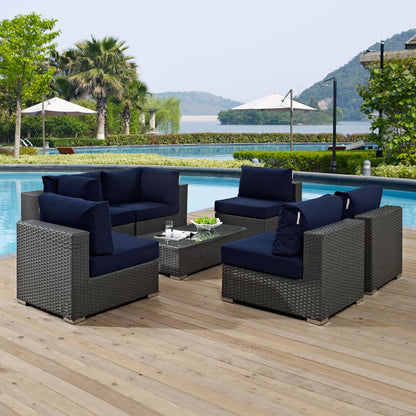kitchen and dining room sets | CasaFoyer Sojourn Outdoor Patio Furniture Set | 7 Piece Sunbrella Sectional with Armless Chairs, Coffee Table, Corners | casafoyer.myshopify.com