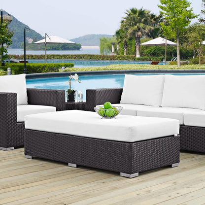ottomans | CasaFoyer Convene Outdoor Sectional | Durable Rattan Ottoman | All-Weather Cushions | Versatile & Stylish | Espresso White | casafoyer.myshopify.com
