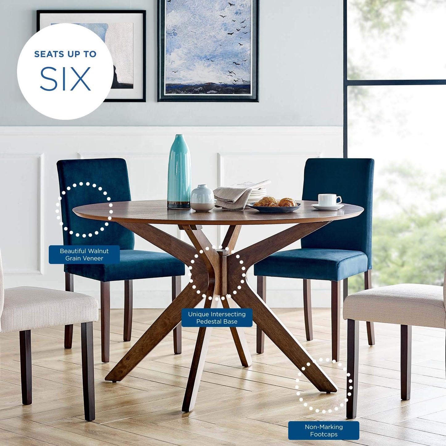 Dining Table | Crossroads 47 Round Pedestal Wood Dining Table | Walnut Finish | Seats 6 | Elegant Design | Durable Construction | casafoyer.myshopify.com