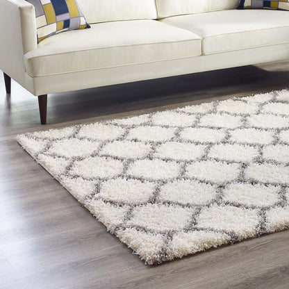 Carpet & Rugs | CasaFoyer Solvea Moroccan Trellis Shag Area Rug | Ivory/Gray | 5x8 ft | Durable Polypropylene | Stylish Lattice Design | High Pile Weave | Easy to Clean | Perfect for Any Room | casafoyer.myshopify.com