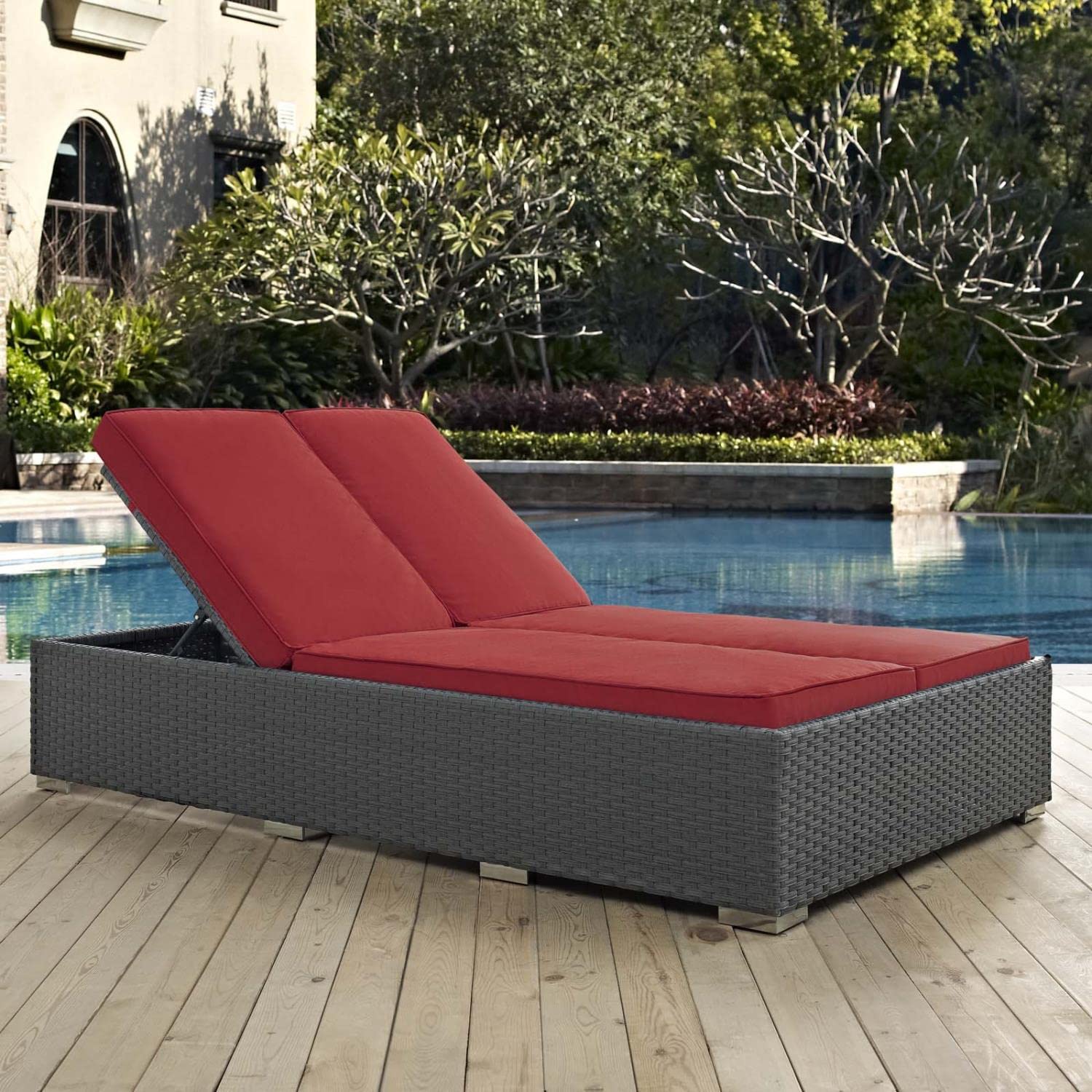 Patio Furniture Sets | Sojourn Outdoor Patio Double Chaise Lounge Chair | Sunbrella Fabric | Synthetic Rattan | UV Protection | Powder-Coated Aluminum Frame | casafoyer.myshopify.com