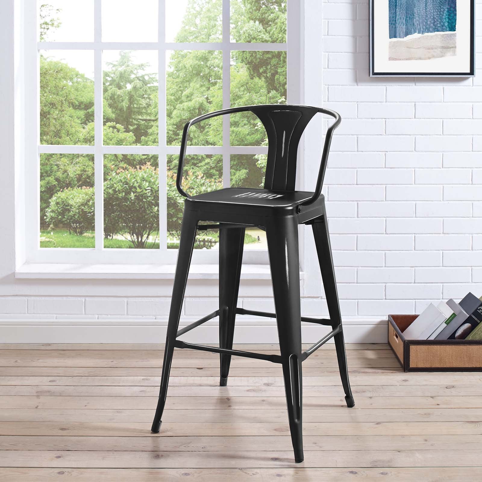 home office desk chairs | CasaFoyer Promenade Arm Metal Bar Stool | Vintage Powder Coated Steel Finish | Industrial Modern Aesthetic | Versatile & Diverse | Enhance Your Bar Experience | casafoyer.myshopify.com