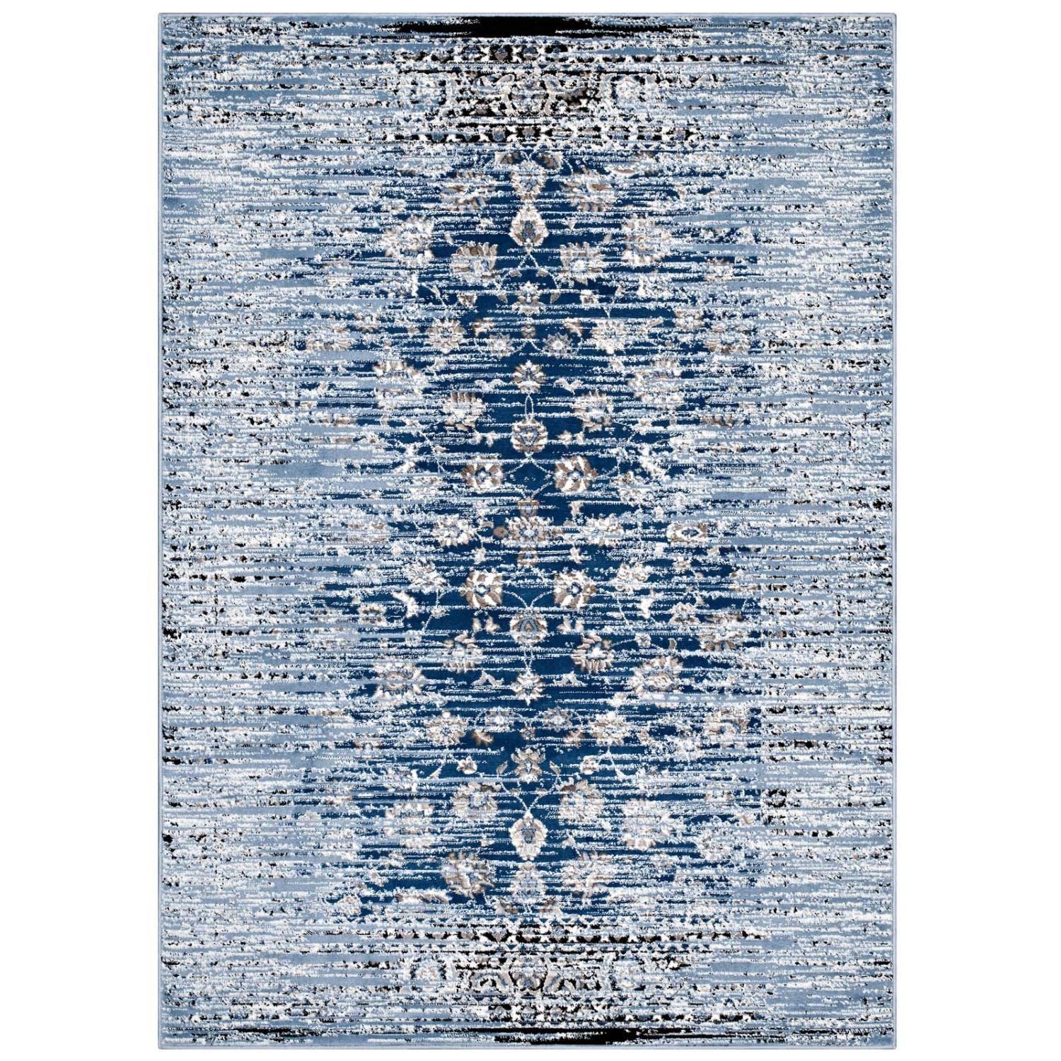 Carpet & Rugs | CasaFoyer Chiara Distressed Floral Lattice Area Rug | Moroccan Blue | 5x8 Size | Stain Resistant | Durable Polypropylene | Rubber Bottom | Low Pile Weave | casafoyer.myshopify.com