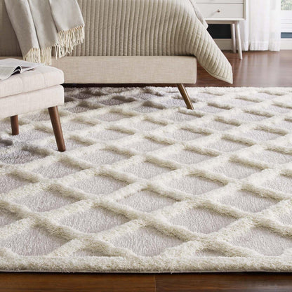 area rugs | CasaFoyer Regale Abstract Moroccan Trellis 5x8 Shag Area Rug | Elegant Ivory & Light Gray | Luxurious Polyester & Chenille Blend | Durable & Family-Friendly | Lively Lattice Motif | Soft & Inviting | Easy to Maintain | casafoyer.myshopify.com