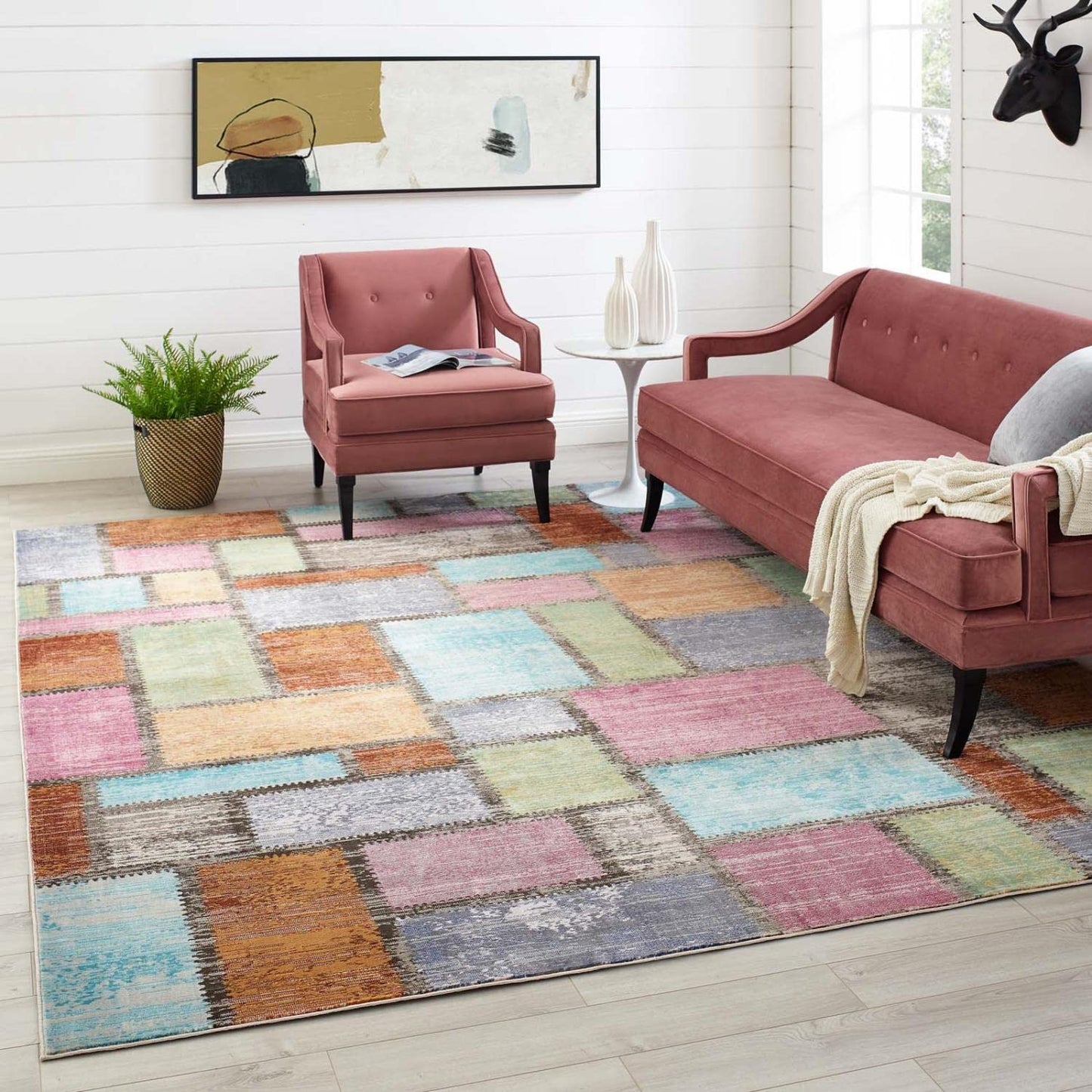 Carpet & Rugs | CasaFoyer Nyssa Abstract Geometric Mosaic Area Rug | Durable & Soft | Machine-Woven Crossweave Polypropylene | Stain Resistant | 8x10 | Multicolored | casafoyer.myshopify.com