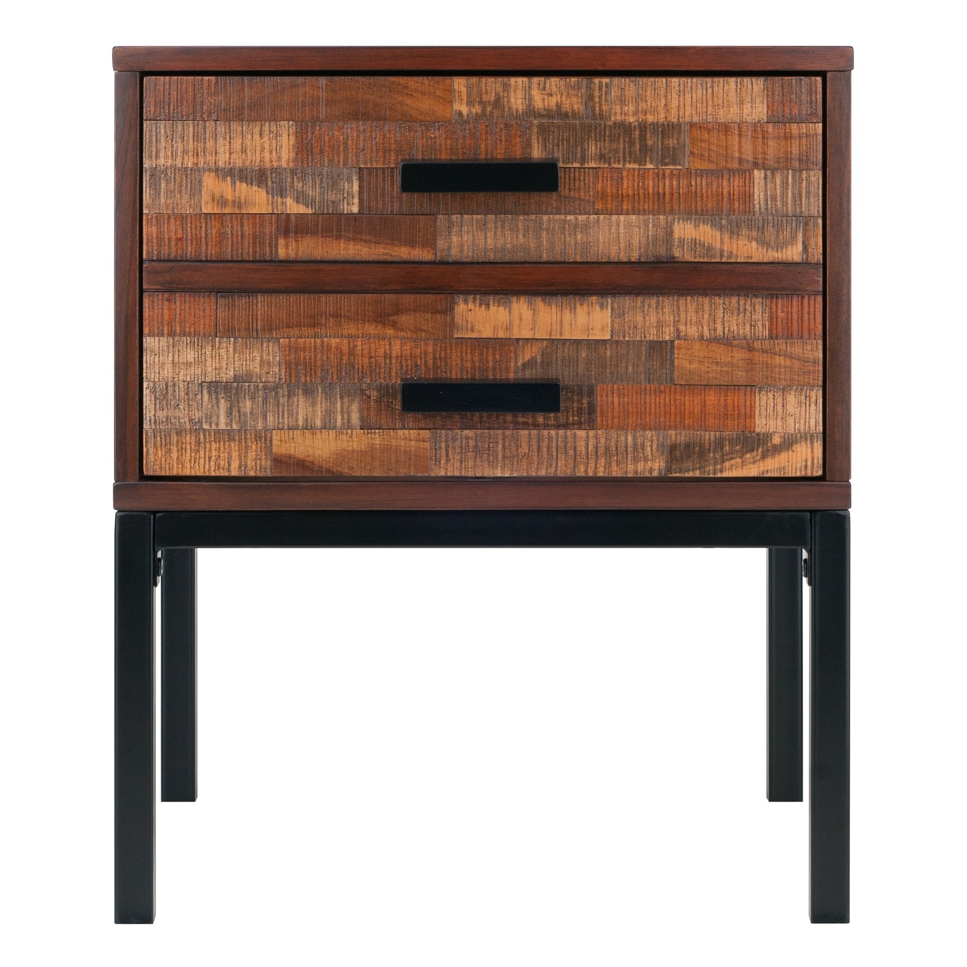 end tables | Ergode Mosaic Wood-Tile Jefferson End Table | Spacious Drawer | Steel Tube Legs | Nutmeg Wood Finish | Satin Black Coating | casafoyer.myshopify.com